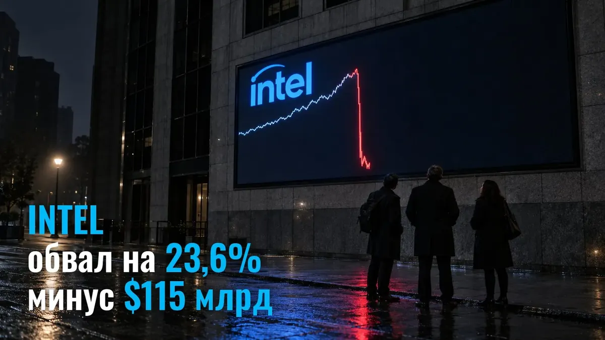 Акции Intel на Nasdaq рухнули на 23,6% за ночь: минус $115 млрд после сильного отчёта
