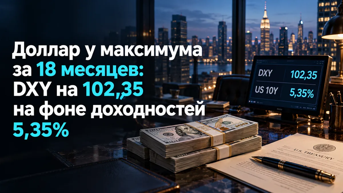 Долар на максимумі за 18 місяців: DXY на 102,35 на тлі дохідностей 5,35%
