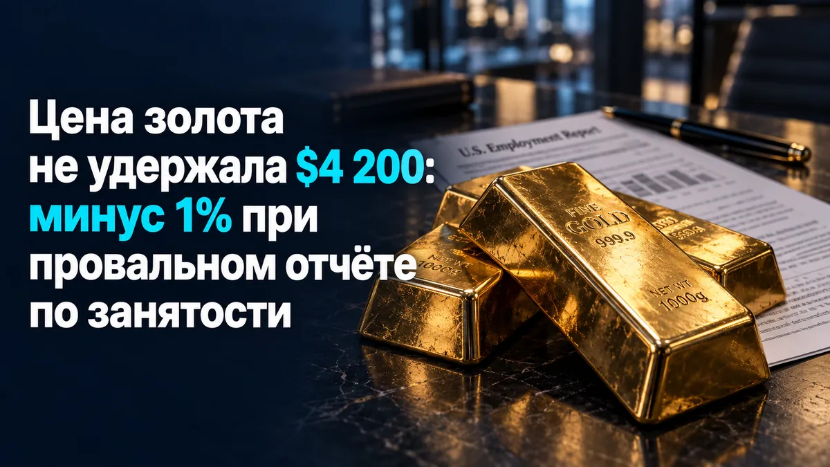 Цена золота не удержала $4 200: минус 1% при провальном отчёте по занятости