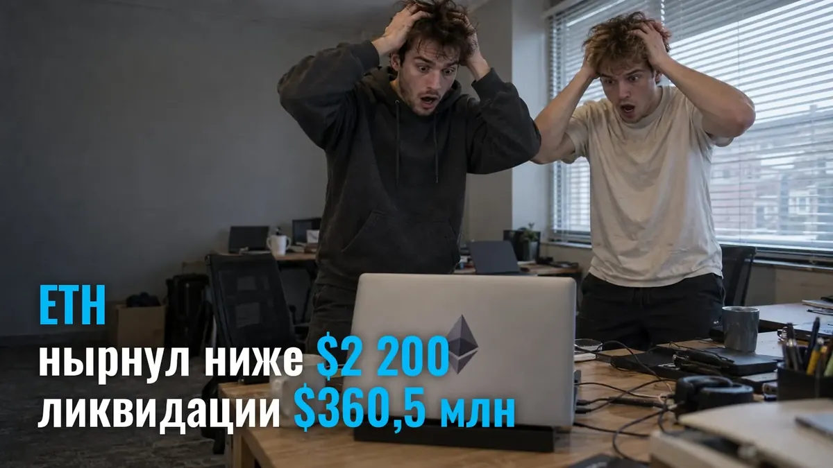 ETH нырнул ниже $2 200: на крипторынке за сутки ликвидаций на $360,5 млн, 84,7% - лонги