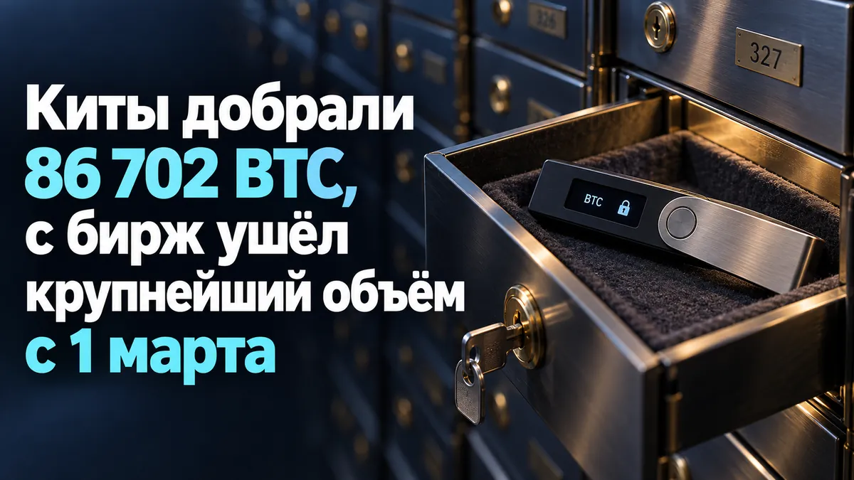 Кити добрали 86 702 BTC, з бірж пішов найбільший обсяг з 1 березня