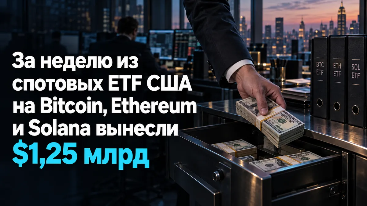 За неделю из спотовых ETF США на Bitcoin, Ethereum и Solana вывели $1,25 млрд