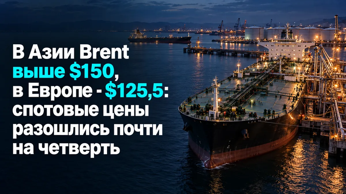 В Азии Brent выше $150, в Европе - $125,5: спотовые цены разошлись почти на четверть