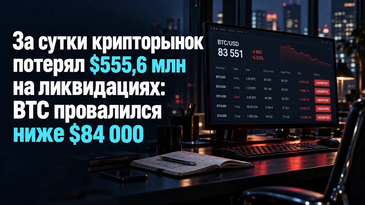 In 24 hours, the crypto market lost $555.6 million in liquidations: BTC fell below $84,000
