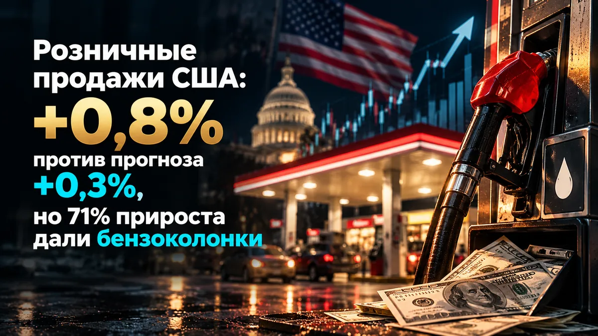Розничные продажи США: +0,8% против прогноза +0,3%, но 71% прироста дали бензоколонки